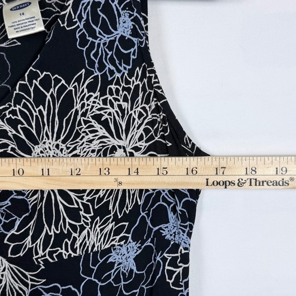 Old Navy Y2K Floral Maxi Dress 14 Blue Sleeveless Tie Back Dark Fairy Feminine - Picture 7 of 10
